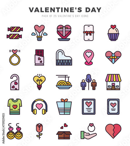 Valentine'S Day web icons in Lineal Color style. photo