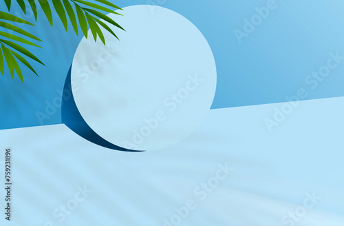3D Cosmetic product display mockup on podium with Palm Leaves. (ID: 759231896)