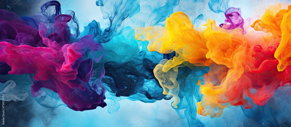 A magnificent event is happening in the water, as colorful smoke, in electric blue and magenta hues, rises like artistic petals. A fun and visually stunning display of natures beauty A magnificent event is happening in the water, as colorful smoke, in electric blue and magenta hues, rises like artistic petals. A fun and visually stunning display of natures beauty