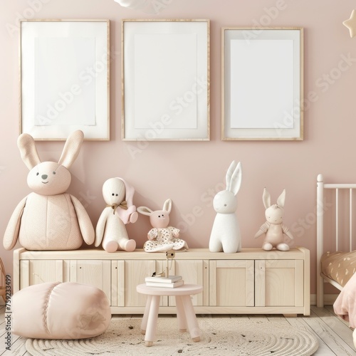 Frame mockup  Child s Room Mockup with Stuffed Animals and Pillows  high-resolution  300 DPI 