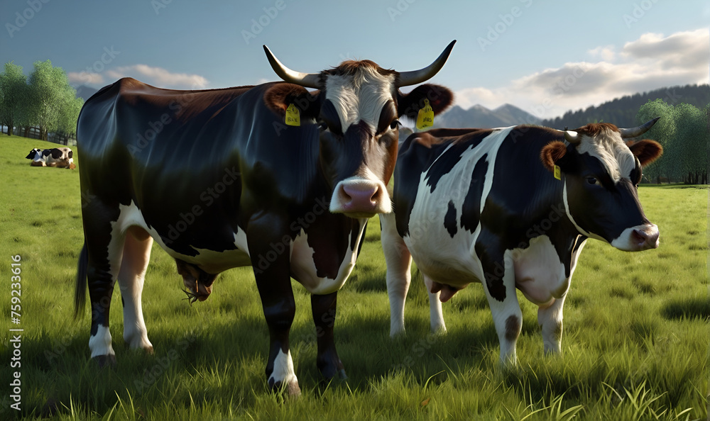 cattle grazing in a green meadow