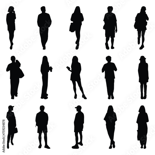 Vector collection set of individual people silhouettes.	
