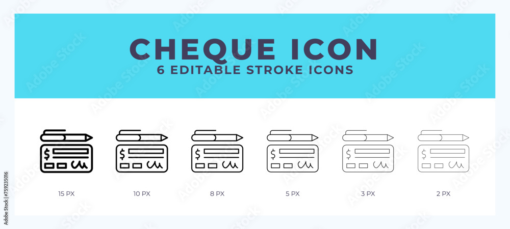Cheque vector icon for web and app. Editable stroke vector illustration Cheque vector icon for web and app. Editable stroke vector illustration