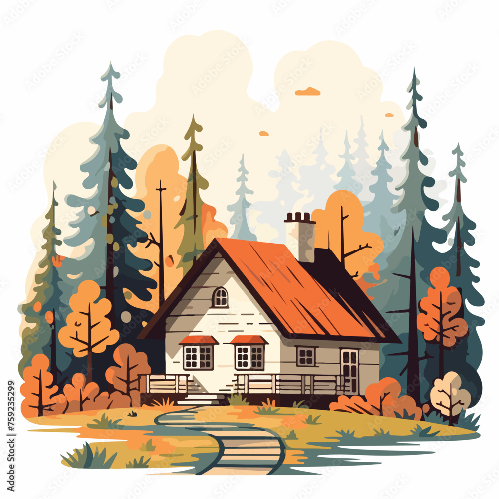 House in the woods flat vector illustration isloate