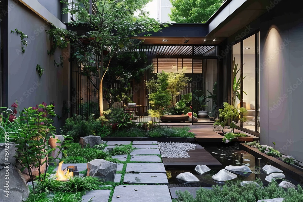 Obraz premium house with modern design of the garden