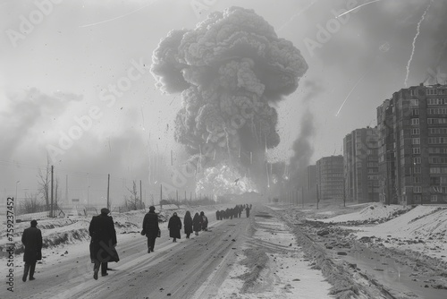 Nuclear cataclysm, city obliterated, towering inferno. photo