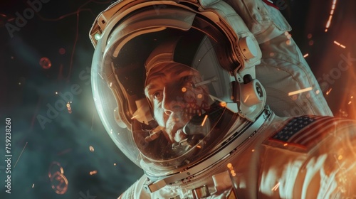 closeup of an astronaut orbiting through space generative ai