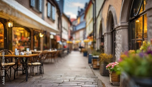 Fototapeta Naklejka Na Ścianę i Meble -  Generated image of cozy european street with restaurants and shops