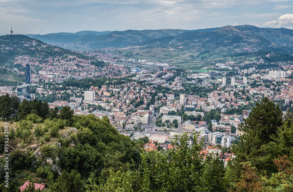 Aerial view from mount Trebevic on Sarajevo, Bosnia and Herzegovina