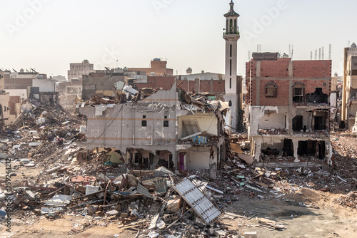 Bilde på lerret Old neigborhood being demolished in Jeddah, Saudi Arabia