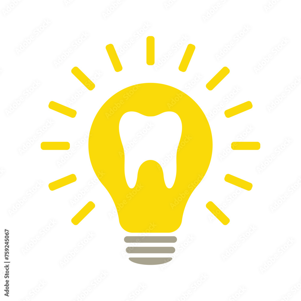 Light bulb icon with tooth, illustration Light bulb icon with tooth, illustration