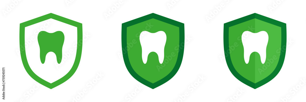 Shield icon set with tooth, illustration Shield icon set with tooth, illustration