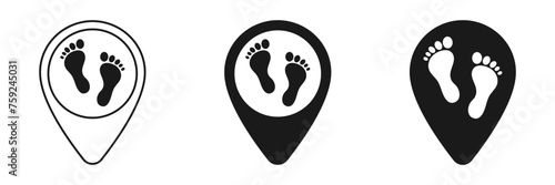 Set of human footprint icons on map, illustration