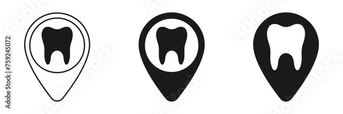 Set of map label icons with tooth, illustration