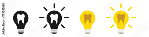 Light bulb icon set with tooth, illustration