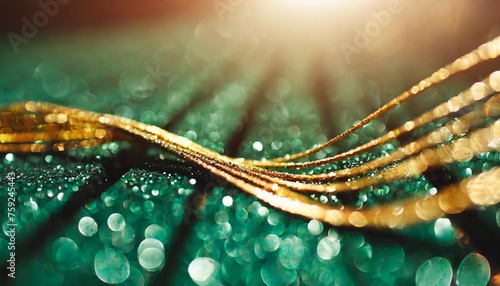 glitter emerald golden wave stripes design shiny moving lines design element with bokeh effect background