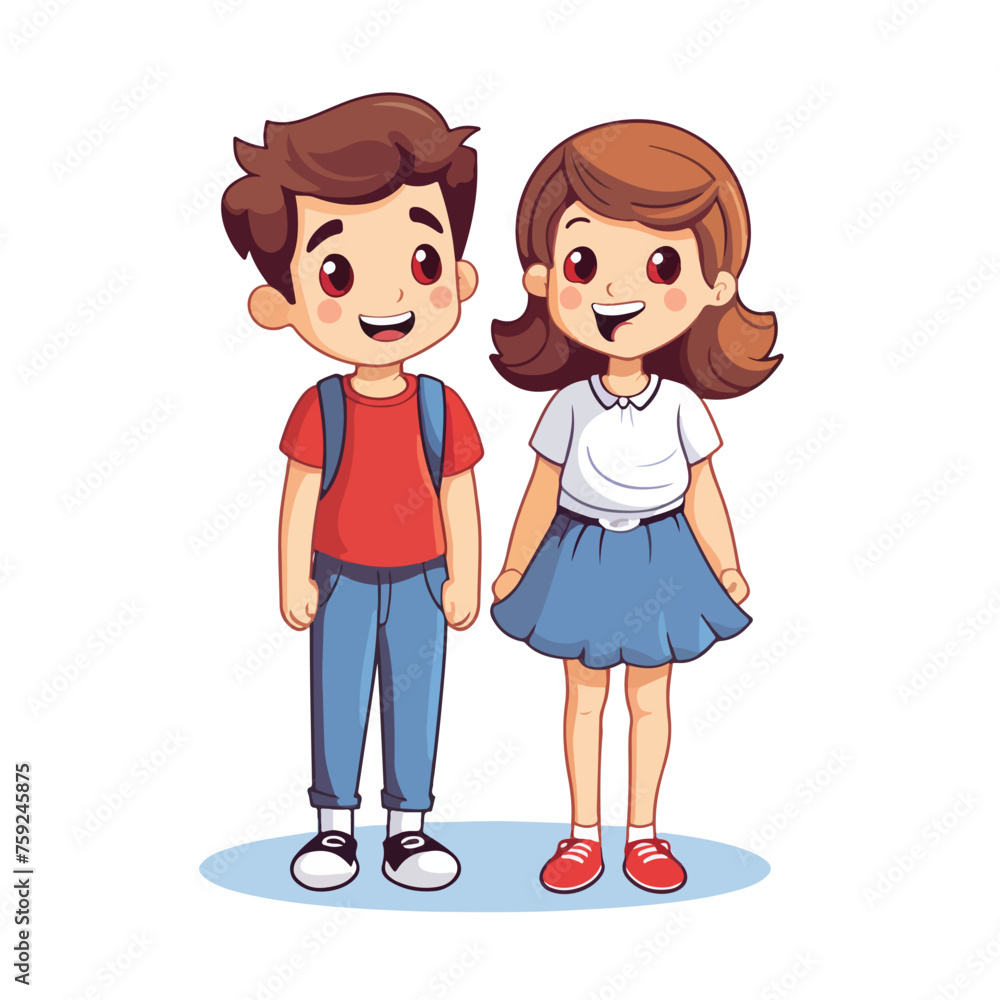 illustration of a boy and girl on a white backgroun