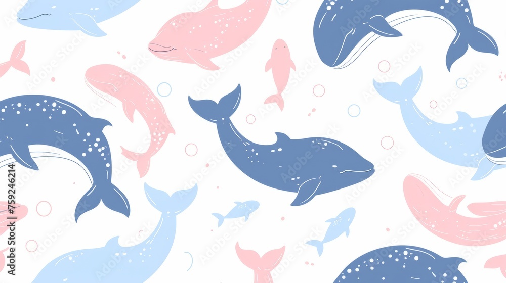 illustration of pink and blue whales generative ai illustration of pink and blue whales generative ai
