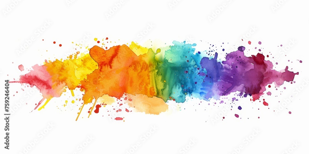 Rainbow spectrum watercolor splash across white canvas, symbolizing diversity and energy in artistic expression.
