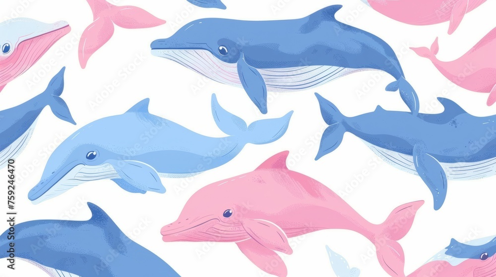 illustration of pink and blue whales generative ai illustration of pink and blue whales generative ai