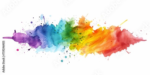 Rainbow spectrum watercolor splash across white canvas, symbolizing diversity and energy in artistic expression.