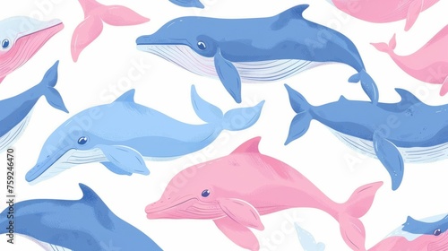 illustration of pink and blue whales generative ai