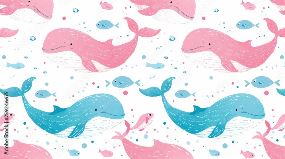illustration of pink and blue whales generative ai illustration of pink and blue whales generative ai