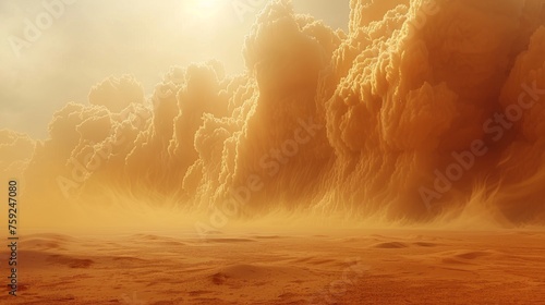 3D rendering of fantasy desert landscape with sand storm and sand clouds. Raster illustration.