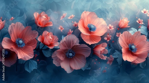 Watercolor flowers with a textured background in pastel colors. Fit the photo wallpaper into rooms or home interiors.