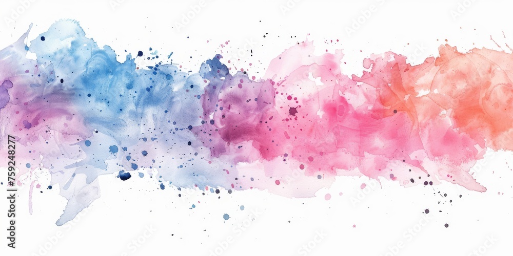 Soft pink and blue watercolor strokes and splatters on a white canvas, evoking a sense of calm and serenity in abstract art.