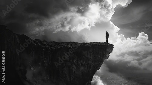 A depressed person standing edge of the cliff
