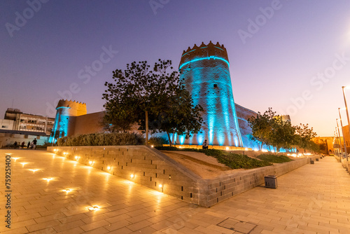 Evening view of Masmak Fort in Riyadh, Saudi Arabia photo
