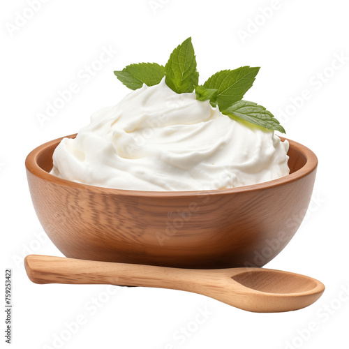Curd in Wooden Bowl Isolated Transparent PNG Format