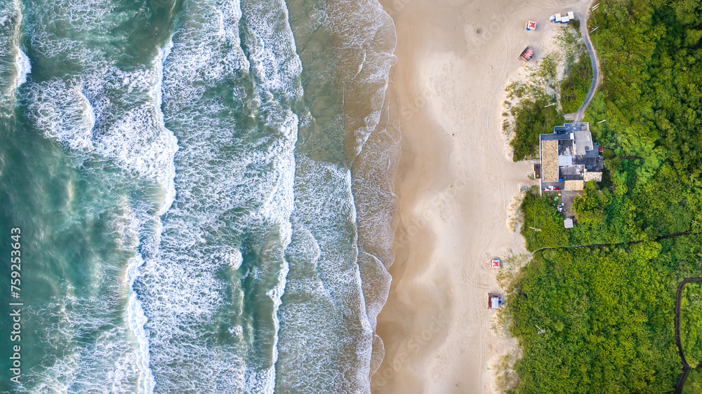 Santinho Beach in Florianopolis. Aerial view from drone.