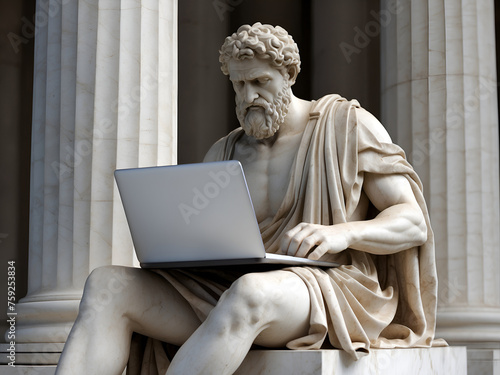 Wallpaper Mural ancient greek marble statue man with laptop computer Torontodigital.ca