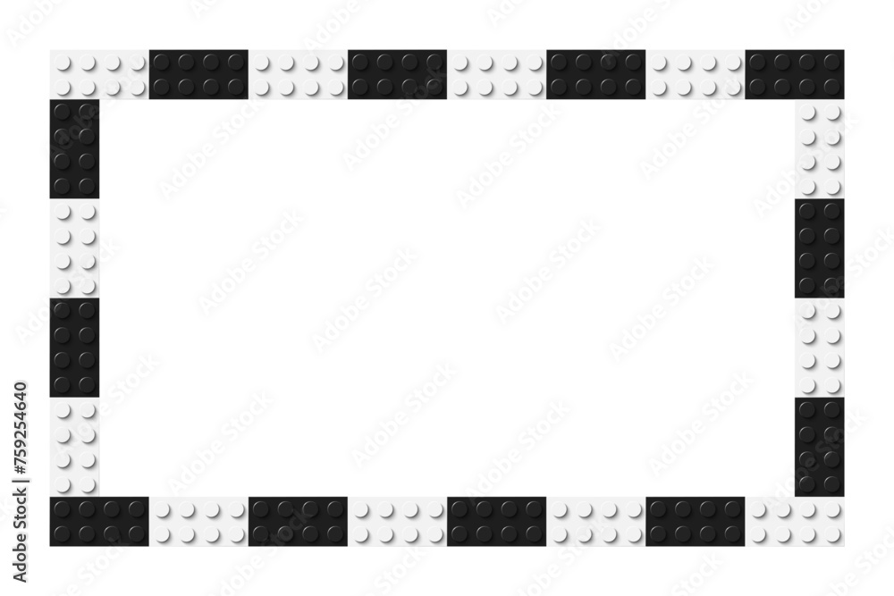 Fototapeta premium Simple frame composed of black and white toy blocks. Black and white brick banner. Abstract vector background