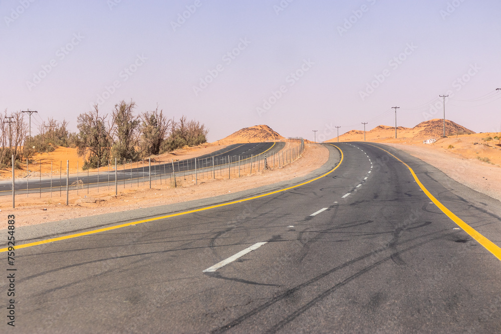 Fototapeta premium Desert highway near Ha'il, Saudi Arabia