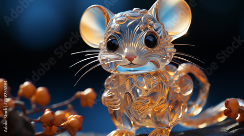 Glass Mouse Sculpture with Translucent Blue Tint. © M.IVA