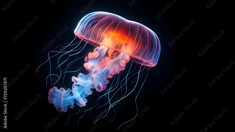 Vibrant jellyfish glide gracefully in the ocean water Vibrant jellyfish glide gracefully in the ocean water