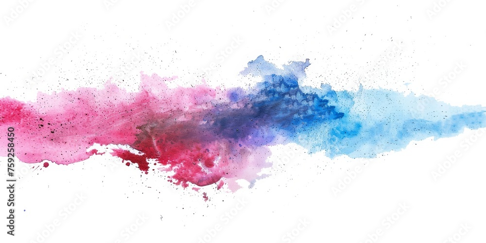 Dynamic watercolor splash in bold blue and pink hues on a white canvas, capturing the essence of artistic spontaneity.