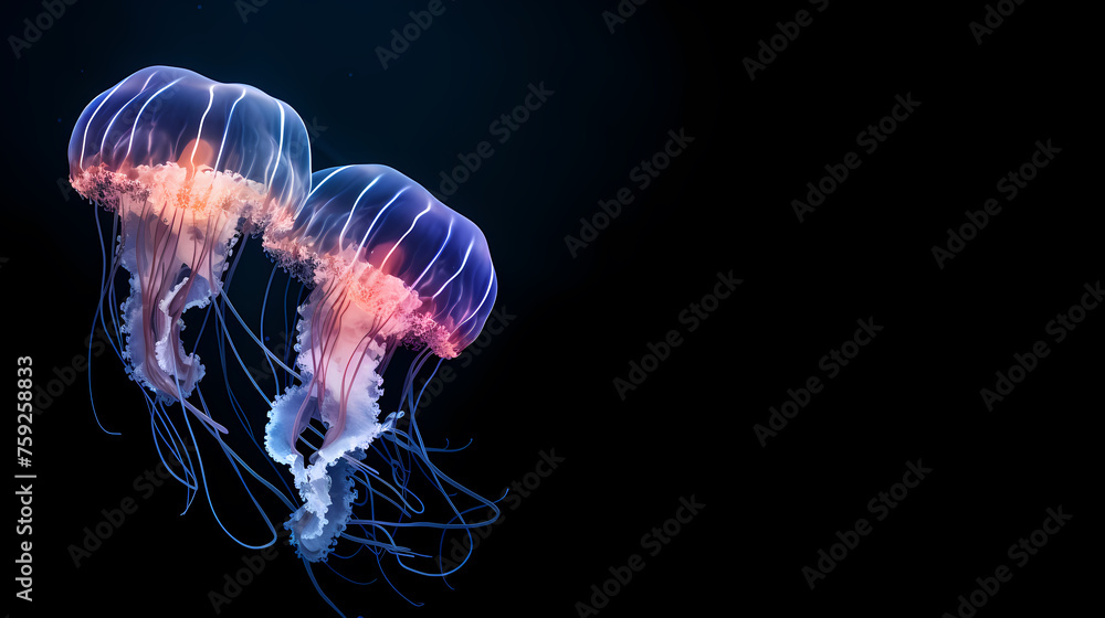 Vibrant jellyfish glide gracefully in the ocean water Vibrant jellyfish glide gracefully in the ocean water