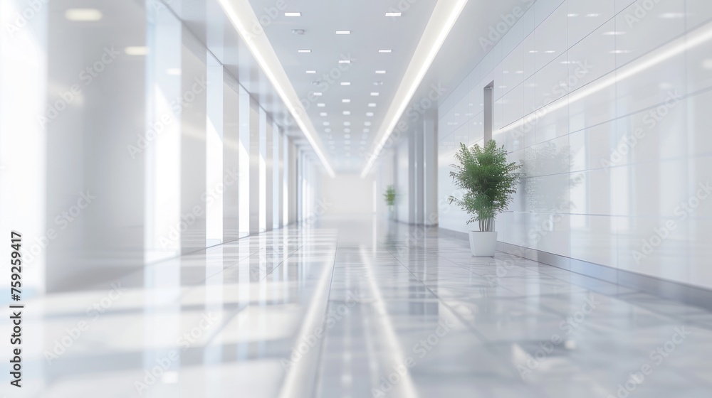 Empty blurry white office building lobby hall texture background. AI generated image