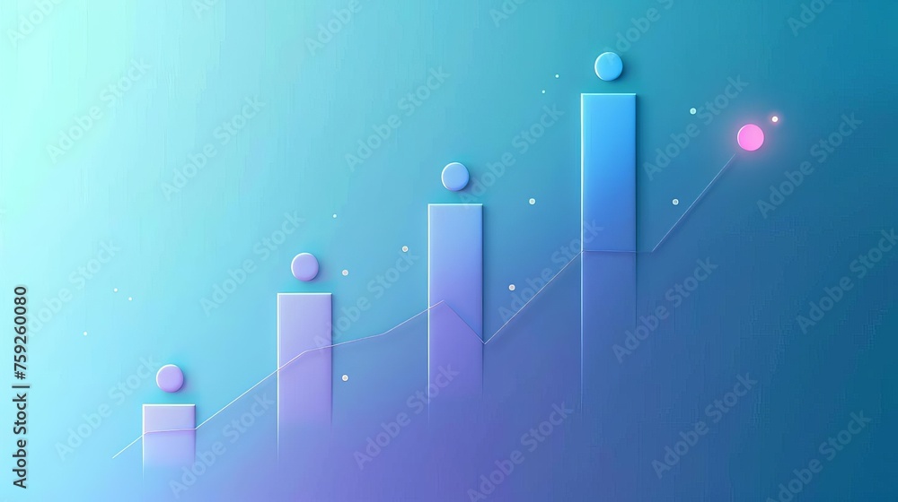Ascending Financial Graph on Vibrant Blue Background, Stock Market Uptrend Illustration - obrazy, fototapety, plakaty 