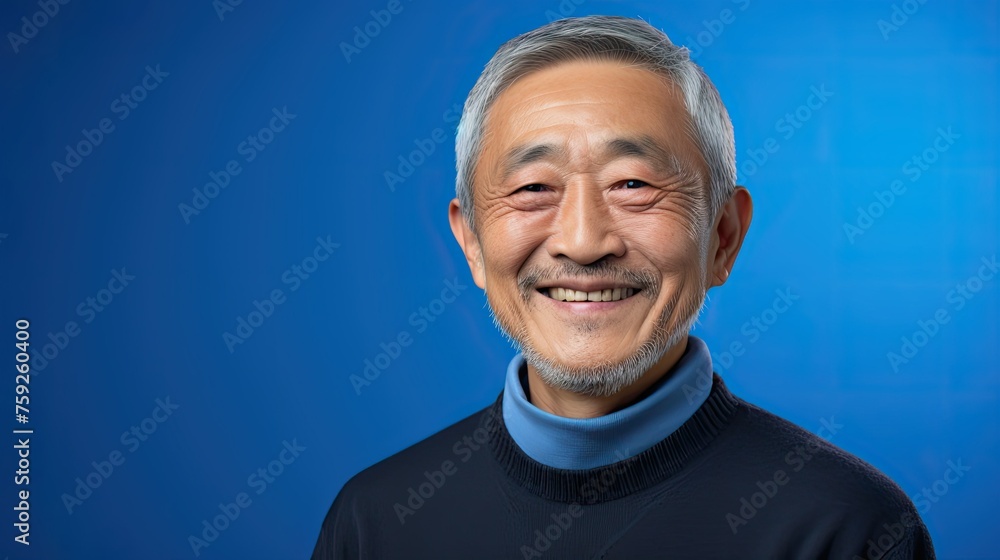 Asian senior man on clean background for copyspace. Business banner template with attractive male adult person. AI generated, aged happy grandfather Asian senior man on clean background for copyspace. Business banner template with attractive male adult person. AI generated, aged happy grandfather