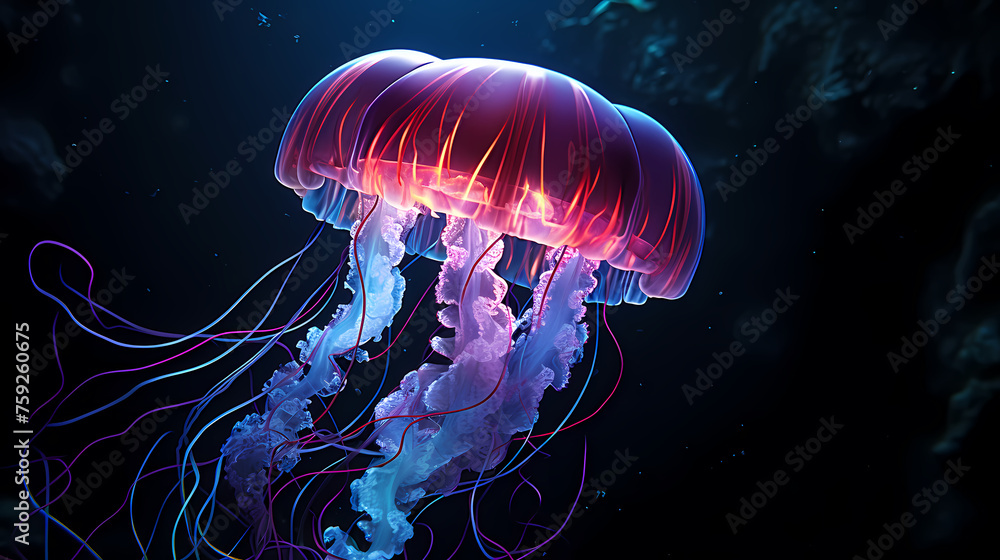 Naklejka premium Jellyfish with long tail floating in the sea