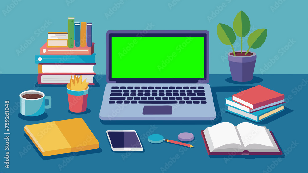 Study Table With Laptop Green Screen For Video Editing Study Table With Laptop Green Screen For Video Editing
