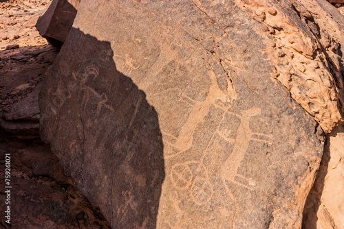 Rock art (petroglyphs) in Jubbah, Saudi Arabia photo