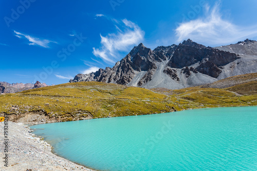 Beautiful scenery of snow-capped mountains and lakes along the Duku Highway in Xinjiang, China photo