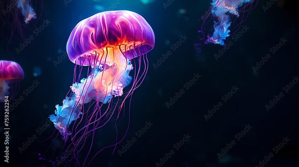 Jellyfish with long tail floating in the sea Jellyfish with long tail floating in the sea