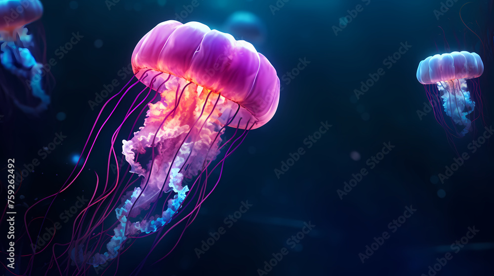 Obraz premium Jellyfish with long tail floating in the sea